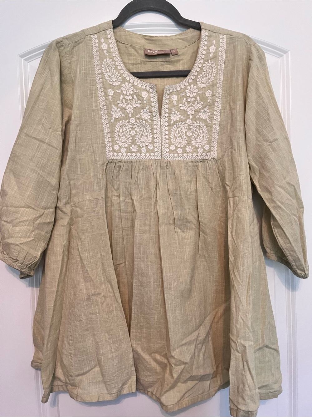 Utsa Size L Cotton Embroidered Tunic Blouse Made in India Boho Peasant Flowy